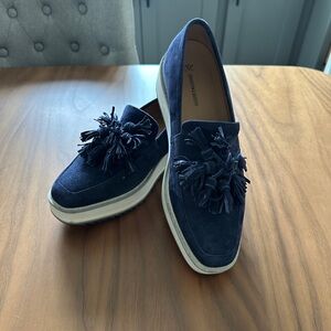 Johnston & Murphy Navy Suede Tassel Platform Loafers